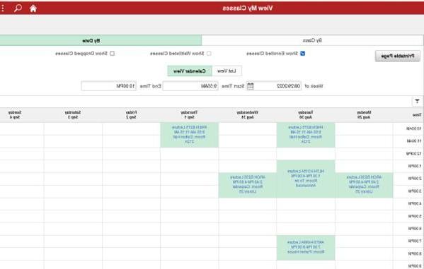 View classes by date calendar view