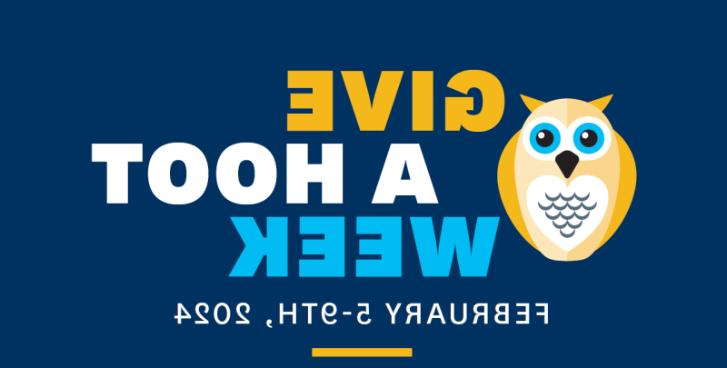 A yellow illustrative owl on a navy blue background, with the words "Give A Hoot Week: February 5-9, 2024."