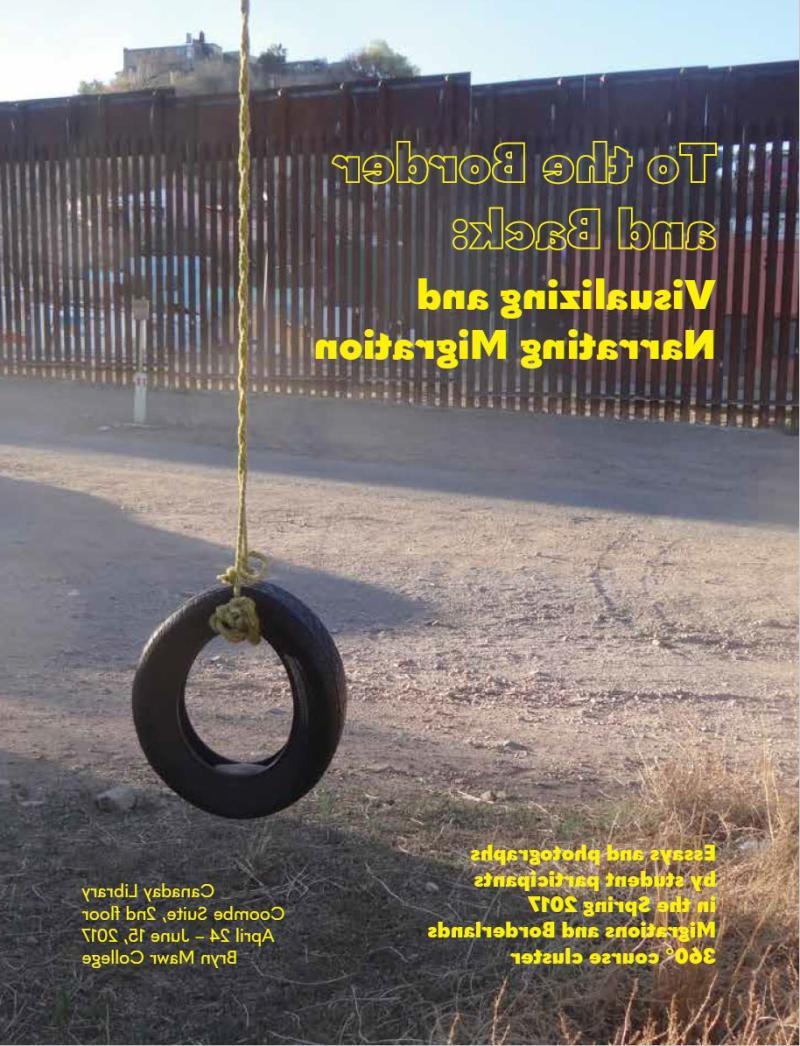 To the Border and Back Publication Cover; Image of Tire Swing in foreground with Border Wall in…